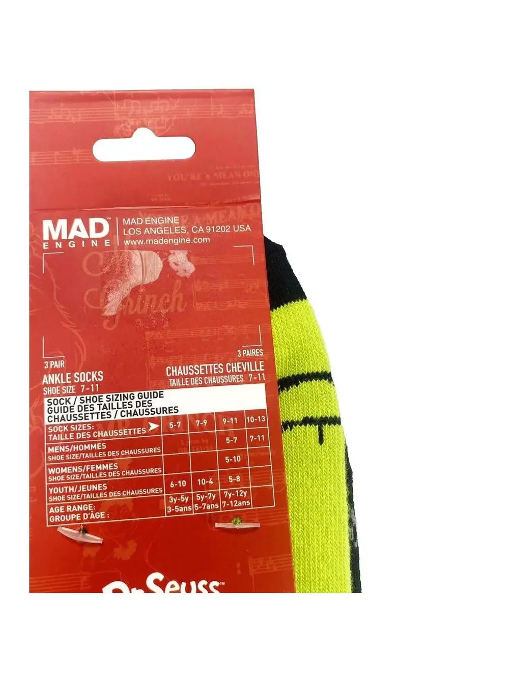 Dr. Seuss The Grinch Christmas Socks 3-Pack Unisex Festive Ankle Holiday Gift Ne